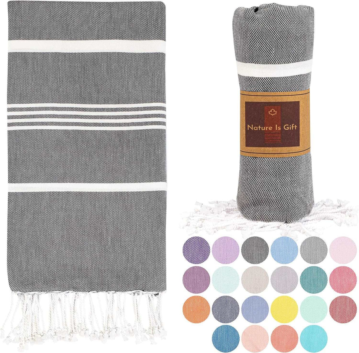 Turkish Beach Towel-Thick Stripes Buy 6 at $45 Dark Grey